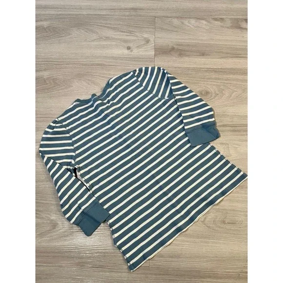 Lauren Ralph Lauren Women Top Striped Henley Long Sleeve Lace Up Blue White Sz L - Picture 2 of 14